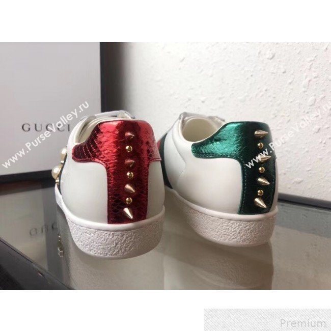 Gucci Ace Studded Leather Sneaker with Pearls 431887 2019 (ANQI-9042466)