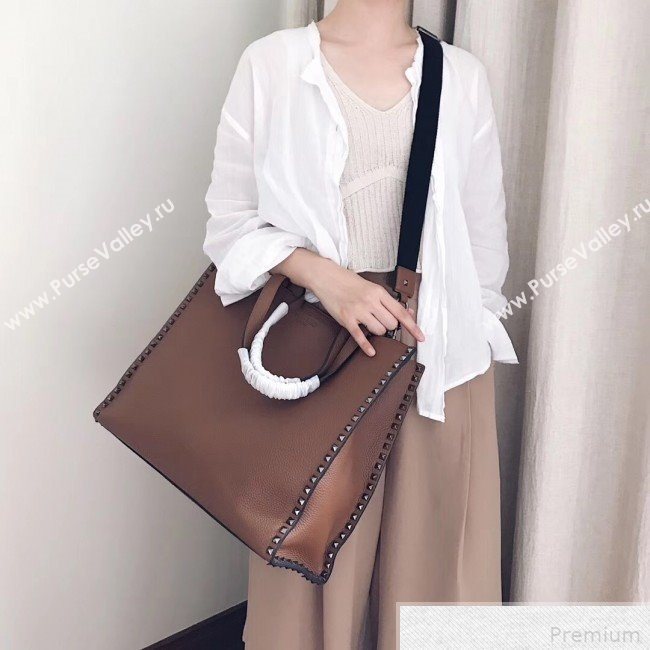 Valentino Rockstud Trimmed Shopper Tote Brown 2019 (JJ3-9042412)