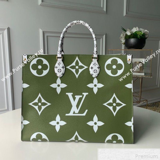 Louis Vuitton Onthego Shopper Tote Bag M44571 Khaki Green/White 2019 (KD-9042630)