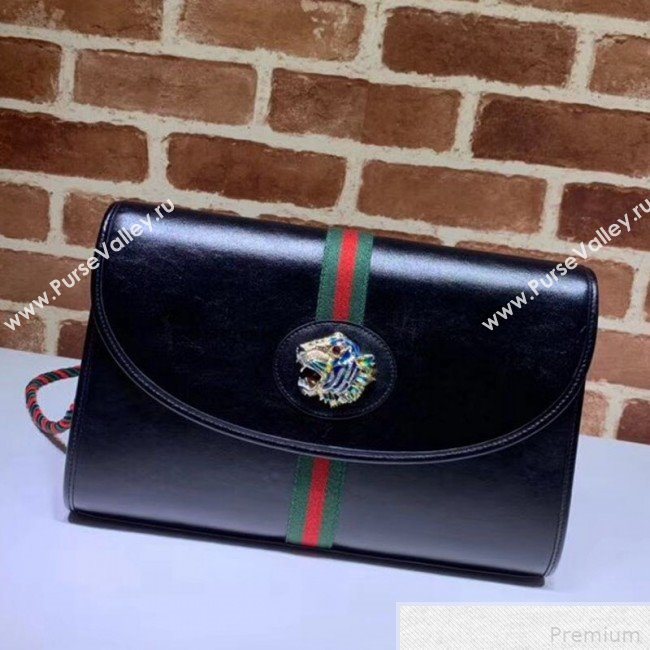 Gucci Rajah Leather Medium Shoulder Bag 564697 Black 2019 (DLH-9042640)