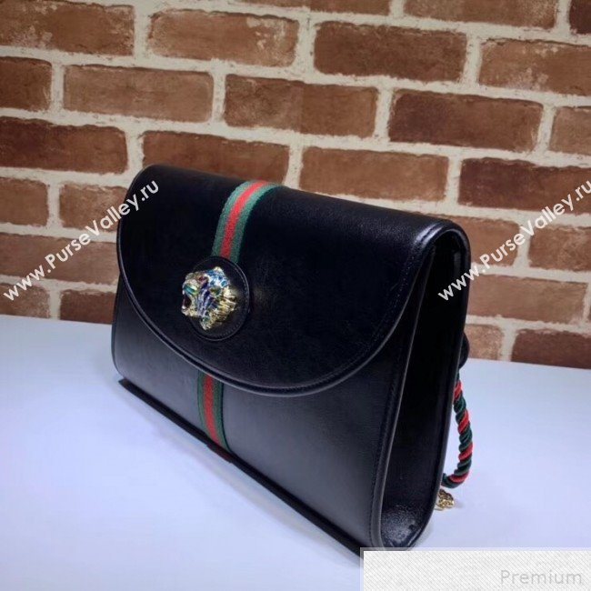 Gucci Rajah Leather Medium Shoulder Bag 564697 Black 2019 (DLH-9042640)