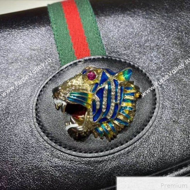 Gucci Rajah Leather Medium Shoulder Bag 564697 Black 2019 (DLH-9042640)