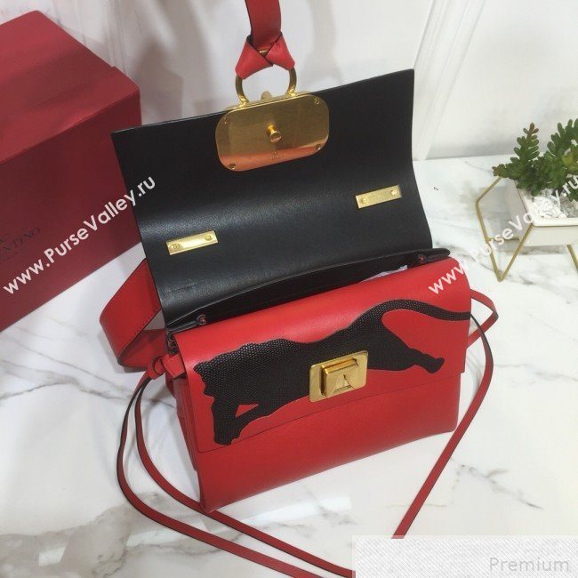 Valentino Leopard Small VRING Calfskin Shoulder Bag Red 2019 (XYD-9042641)