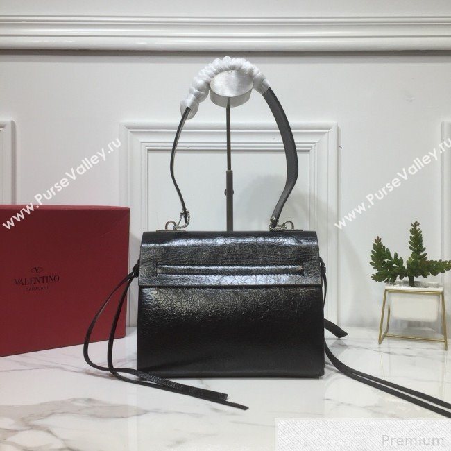 Valentino Small VRING Crinkle Calfskin Shoulder Bag Black 2019 (XYD-9042643)