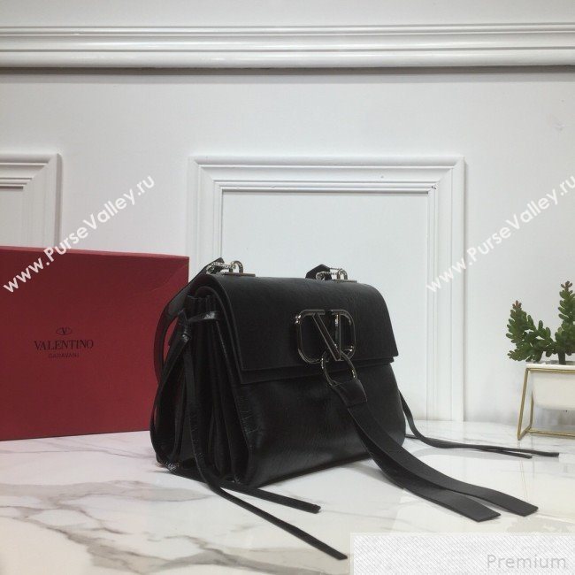 Valentino Small VRING Crinkle Calfskin Shoulder Bag Black 2019 (XYD-9042643)