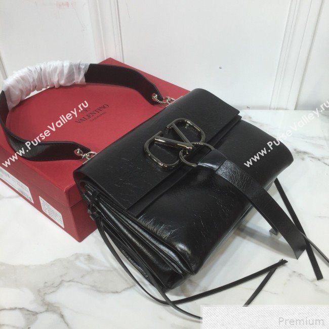Valentino Small VRING Crinkle Calfskin Shoulder Bag Black 2019 (XYD-9042643)