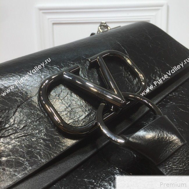 Valentino Small VRING Crinkle Calfskin Shoulder Bag Black 2019 (XYD-9042643)