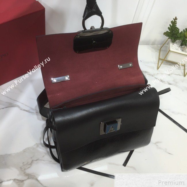 Valentino Small VRING Crinkle Calfskin Shoulder Bag Black 2019 (XYD-9042643)