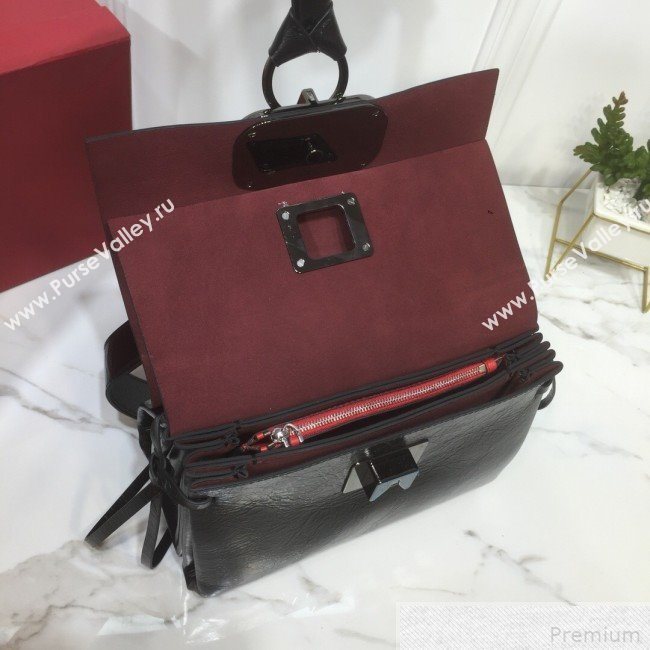 Valentino Small VRING Crinkle Calfskin Shoulder Bag Black 2019 (XYD-9042643)