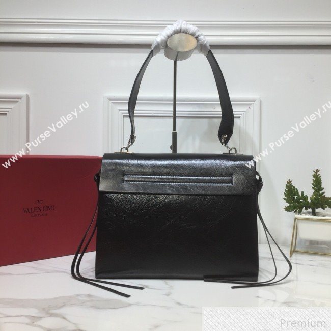 Valentino Medium VRING Crinkle Calfskin Shoulder Bag Black 2019 (XYD-9042644)