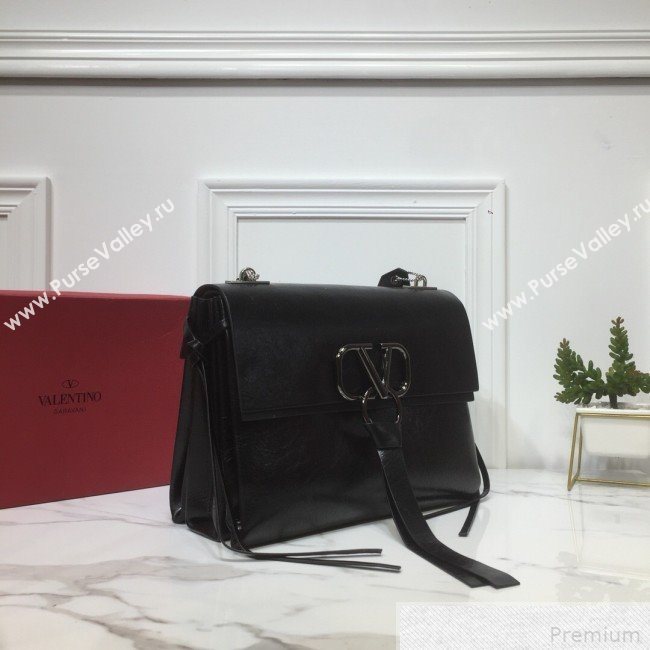 Valentino Medium VRING Crinkle Calfskin Shoulder Bag Black 2019 (XYD-9042644)
