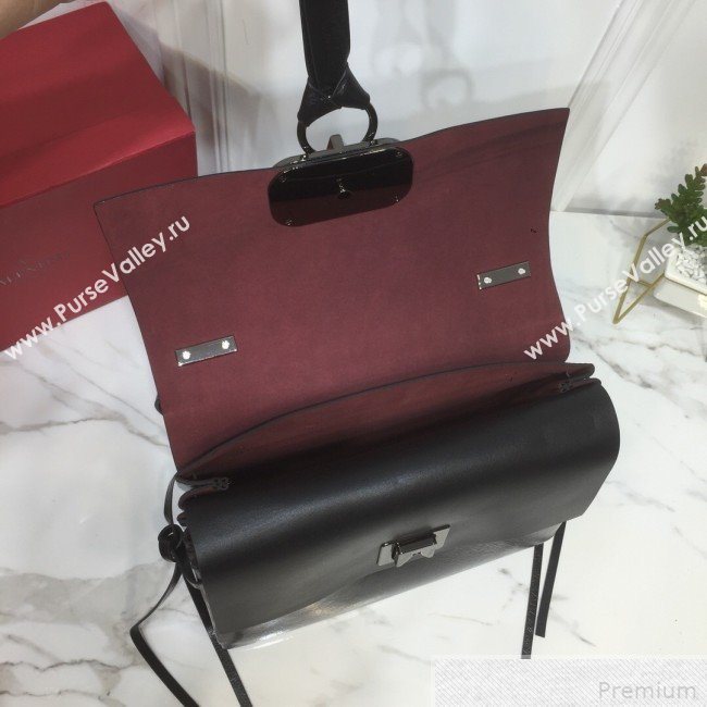 Valentino Medium VRING Crinkle Calfskin Shoulder Bag Black 2019 (XYD-9042644)