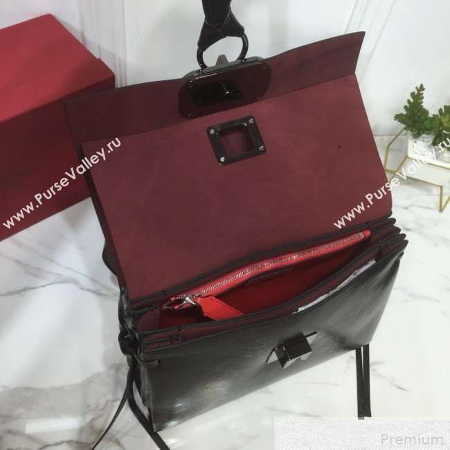 Valentino Medium VRING Crinkle Calfskin Shoulder Bag Black 2019 (XYD-9042644)