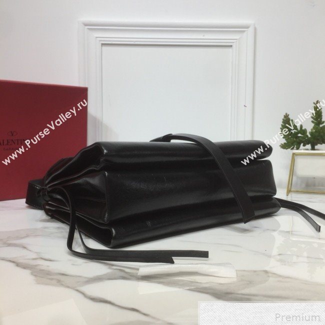 Valentino Medium VRING Crinkle Calfskin Shoulder Bag Black 2019 (XYD-9042644)