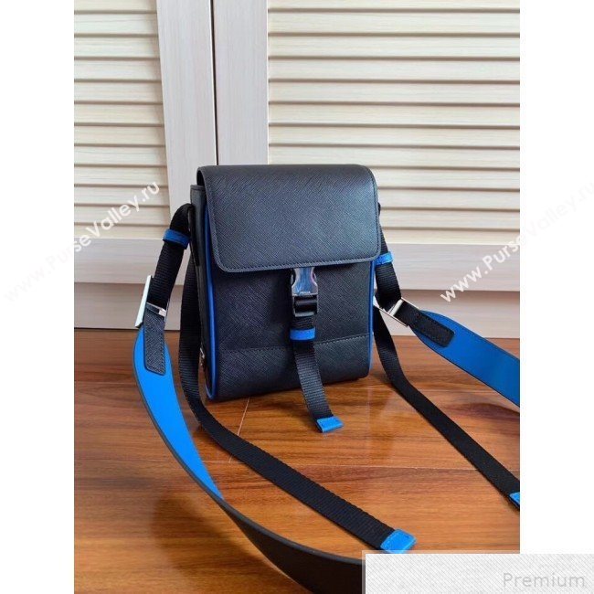 Prada Saffiano Leather Shoulder Bag 2VD019 Black/Blue 2019 (RUISI-9042705)