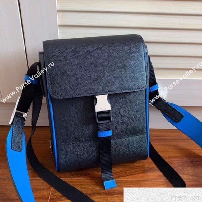 Prada Saffiano Leather Shoulder Bag 2VD019 Black/Blue 2019 (RUISI-9042705)