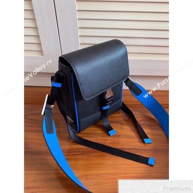 Prada Saffiano Leather Shoulder Bag 2VD019 Black/Blue 2019 (RUISI-9042705)