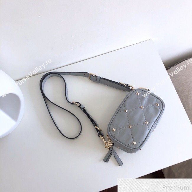 Valentino Small Quilted Boomstud Crossbody Camera Bag Light Blue 2019 (JJ3-9042710)