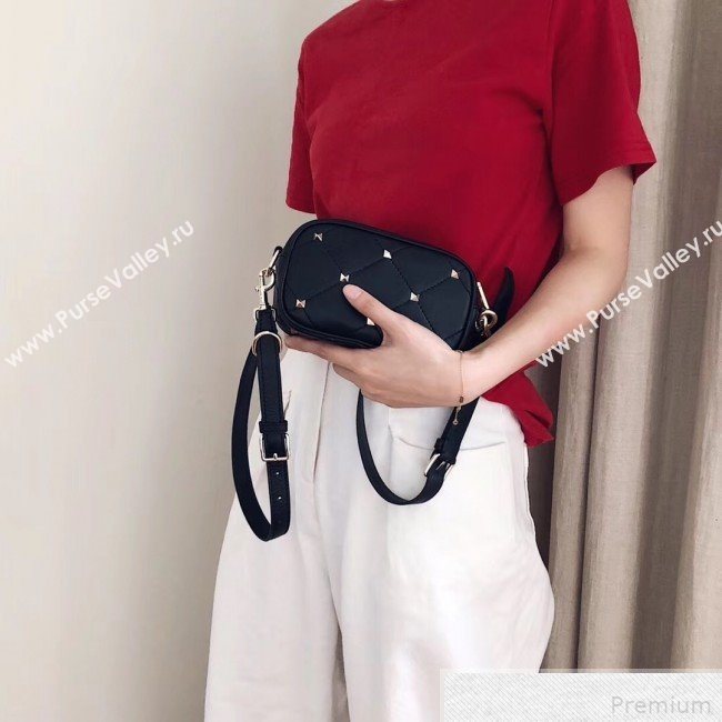 Valentino Small Quilted Boomstud Crossbody Camera Bag Black 2019 (JJ3-9042707)