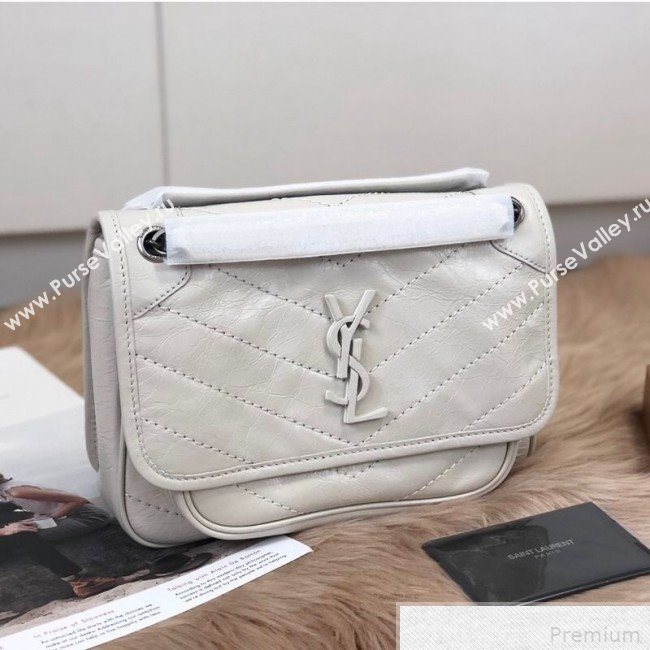 Saint Laurent Baby Niki Chain Bag in Vintage Leather 533037 White 2019 (KTS-9042712)