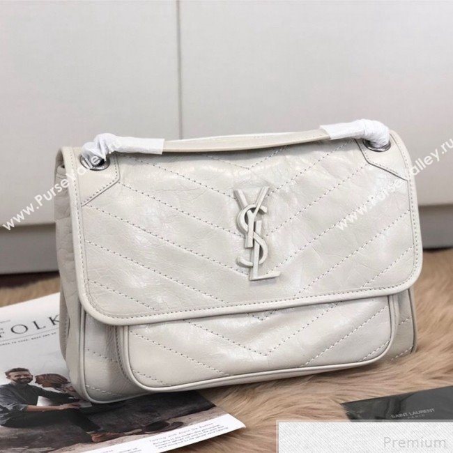 Saint Laurent Medium Niki Chain Bag in Vintage Leather 498894 White 2019 (KTS-9042713)