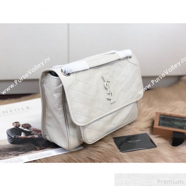 Saint Laurent Medium Niki Chain Bag in Vintage Leather 498894 White 2019 (KTS-9042713)