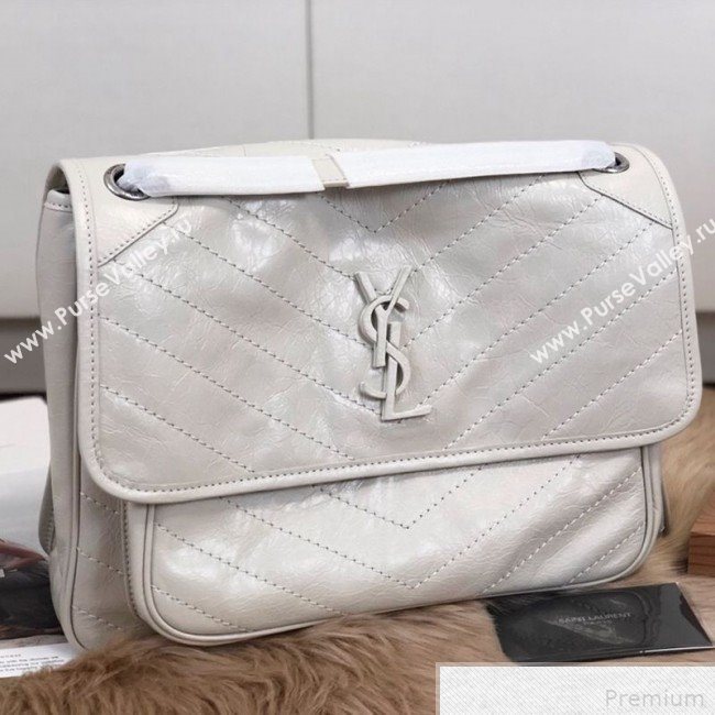 Saint Laurent Large Niki Chain Bag in Vintage Leather 498830 White 2019 (KTS-9042714)