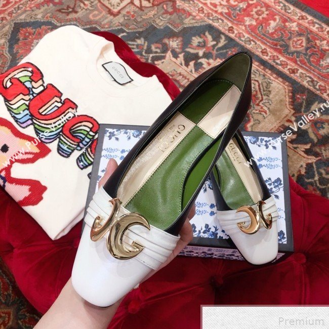 Gucci Leather Ballet Flat with Half Moon GG 572816 White/Black 2019 (KL-9042844)
