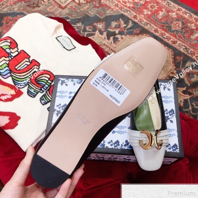 Gucci Leather Ballet Flat with Half Moon GG 572816 White/Black 2019 (KL-9042844)