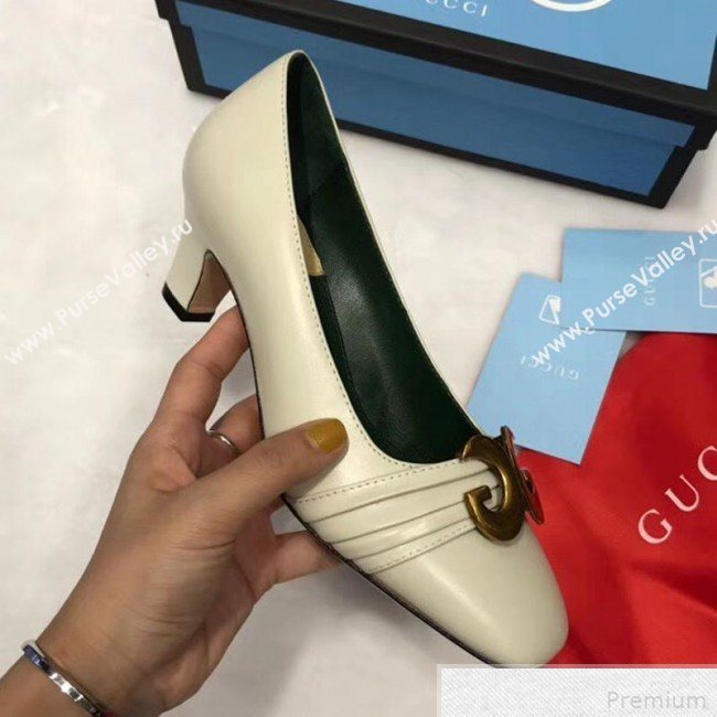 Gucci Leather Mid-heel Pump with Half Moon GG 565600 White 2019 (ANDI-9042859)