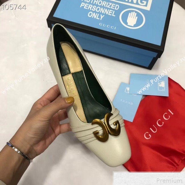 Gucci Leather Mid-heel Pump with Half Moon GG 565600 White 2019 (ANDI-9042859)