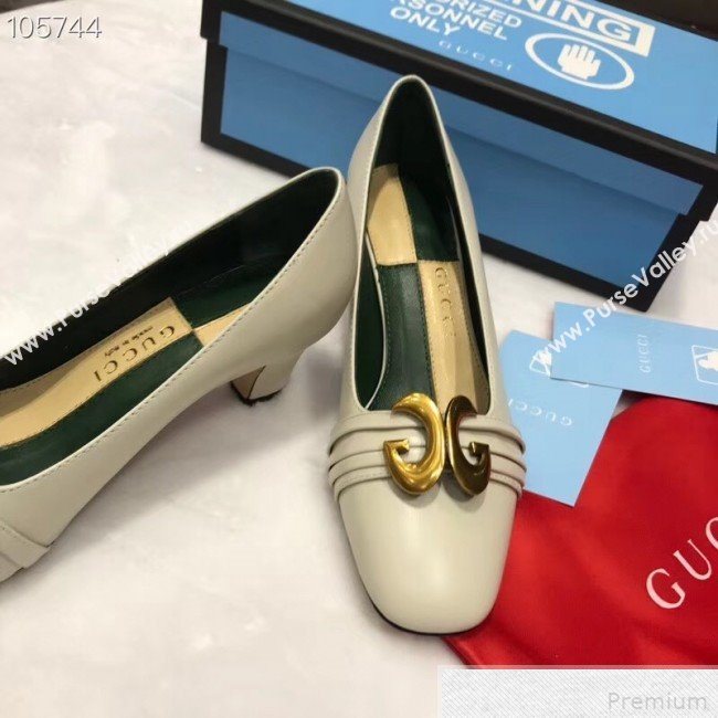 Gucci Leather Mid-heel Pump with Half Moon GG 565600 White 2019 (ANDI-9042859)