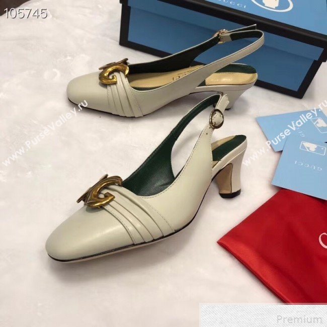 Gucci Leather Mid-heel Slingback Pump with Half Moon GG ‎572818 White 2019 (ANDI-9042858)