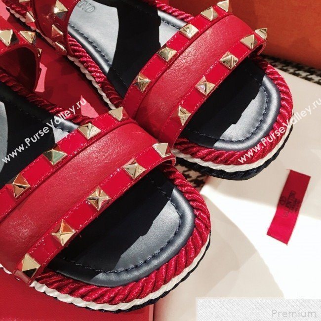 Valentino Rockstuds Torchon Flat Sandals Red 2019 (KL-9042864)