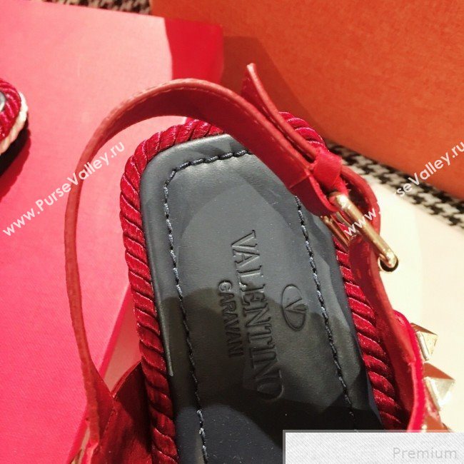 Valentino Rockstuds Torchon Flat Sandals Red 2019 (KL-9042864)