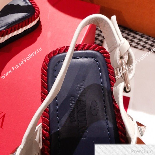 Valentino Rockstuds Torchon Flat Sandals White 2019 (KL-9042865)