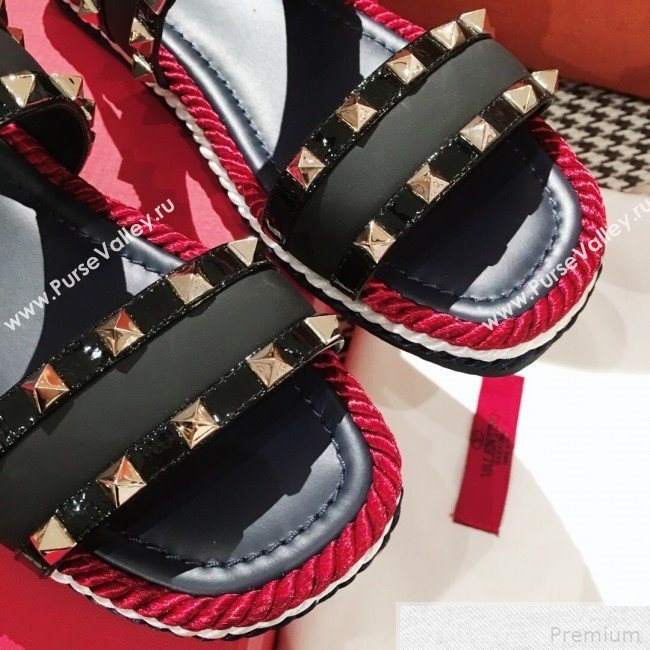 Valentino Rockstuds Torchon Flat Sandals Black 2019 (KL-9042866)