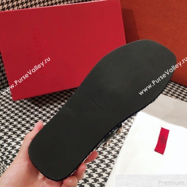 Valentino Rockstuds Torchon Flat Sandals Black 2019 (KL-9042866)