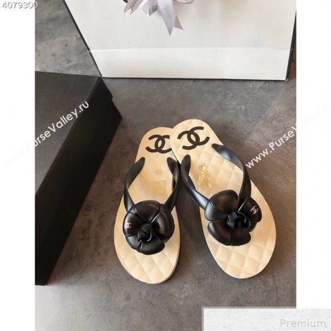 Chanel Camellia Flat Slide Sandals Black 2019 (EM-9042806)