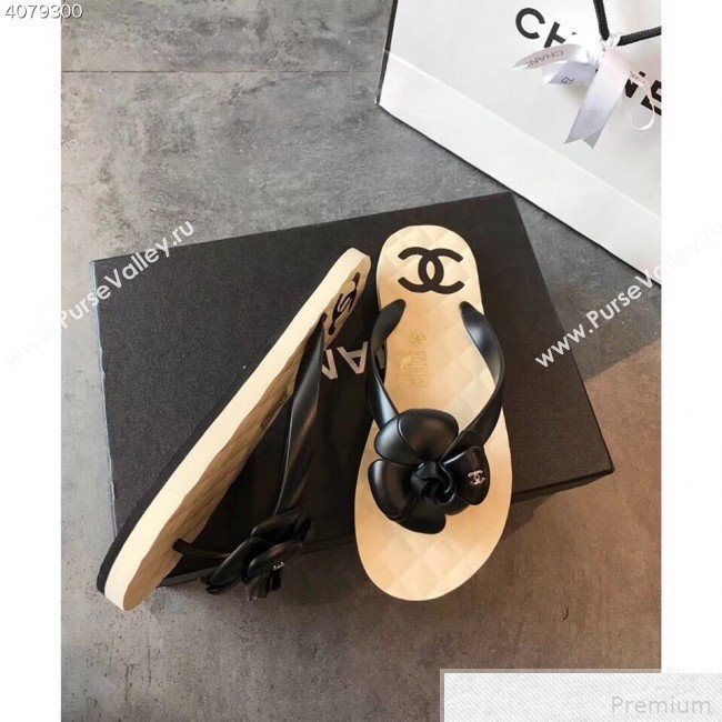 Chanel Camellia Flat Slide Sandals Black 2019 (EM-9042806)