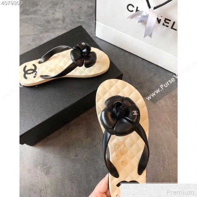 Chanel Camellia Flat Slide Sandals Black 2019 (EM-9042806)