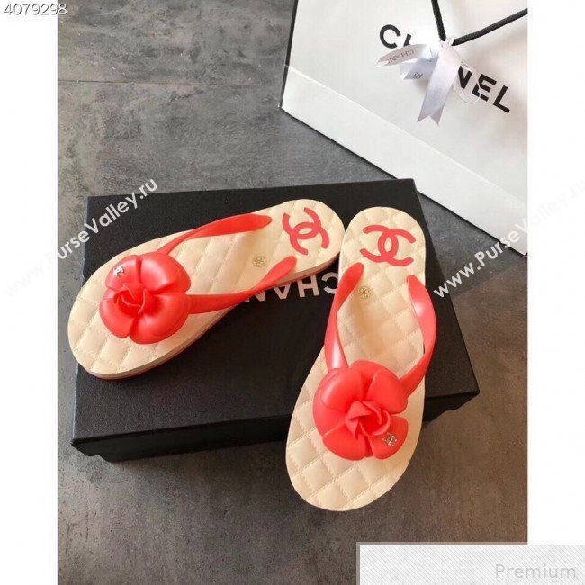 Chanel Camellia Flat Slide Sandals Red 2019 (EM-9042807)