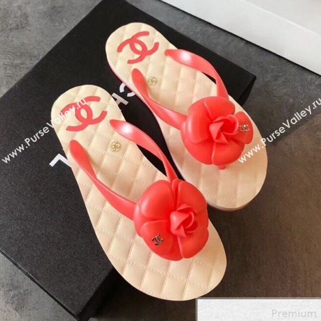 Chanel Camellia Flat Slide Sandals Red 2019 (EM-9042807)