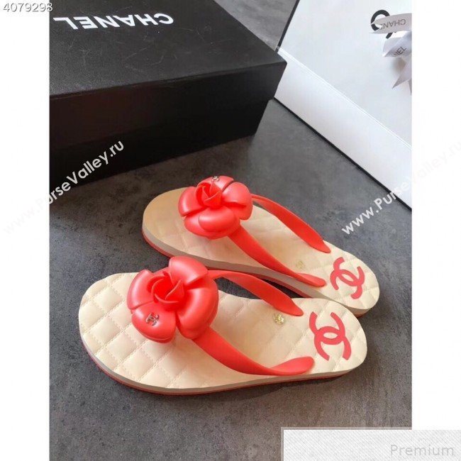 Chanel Camellia Flat Slide Sandals Red 2019 (EM-9042807)