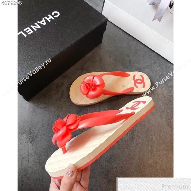 Chanel Camellia Flat Slide Sandals Red 2019 (EM-9042807)