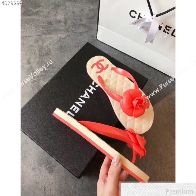 Chanel Camellia Flat Slide Sandals Red 2019 (EM-9042807)