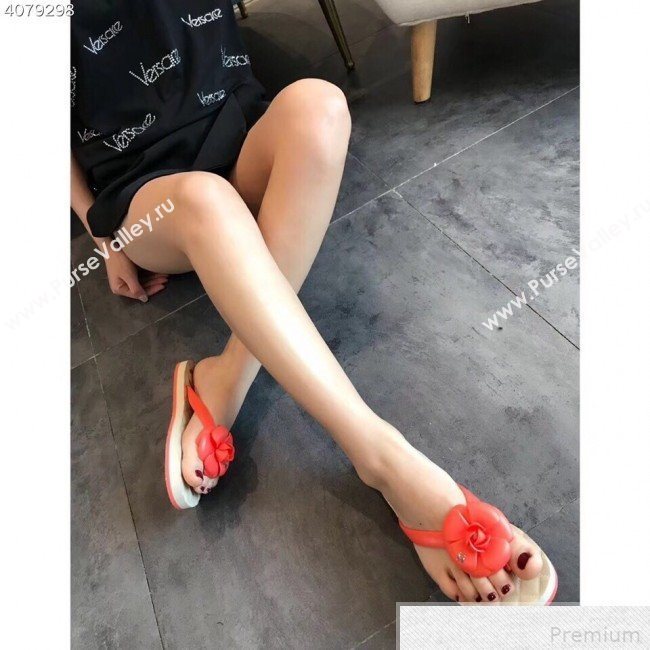 Chanel Camellia Flat Slide Sandals Red 2019 (EM-9042807)