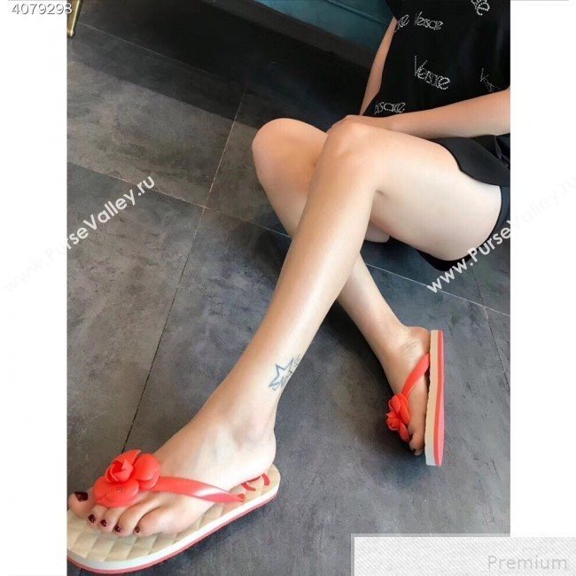 Chanel Camellia Flat Slide Sandals Red 2019 (EM-9042807)