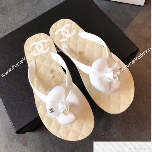 Chanel Camellia Flat Slide Sandals White 2019 (EM-9042808)