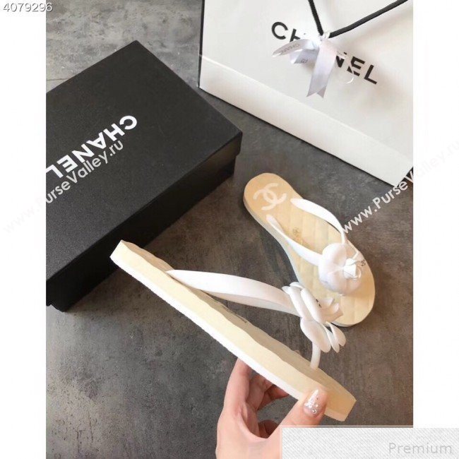 Chanel Camellia Flat Slide Sandals White 2019 (EM-9042808)